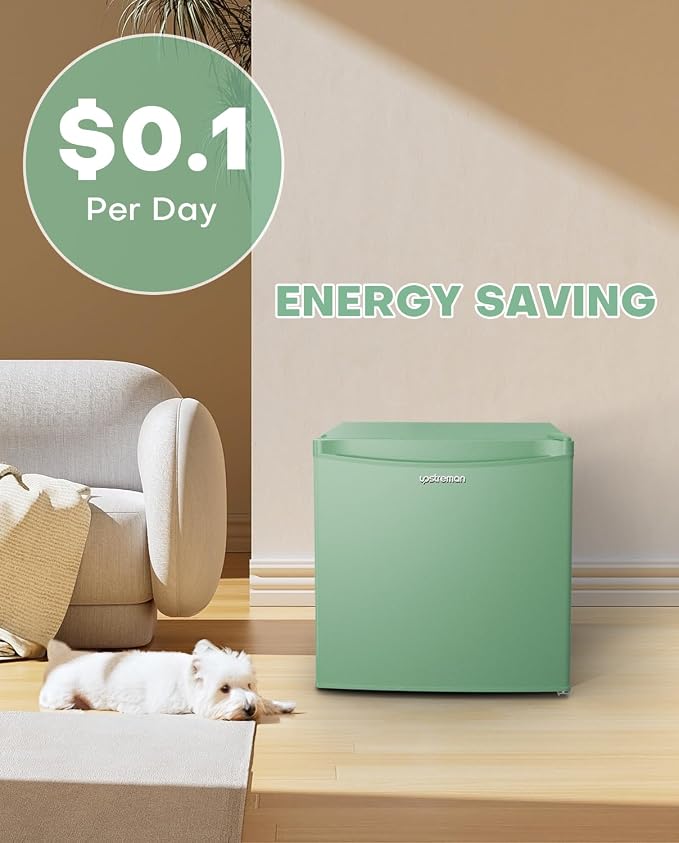 Upstreman 1.7 Cu.ft Mini Fridge with Freezer, Mint Green-FR17 | Dorm Essentials, Adjustable Thermostat, Energy Saving, Low Noise, Compact Refrigerator for Dorm, Office, Bedroom - Image 4