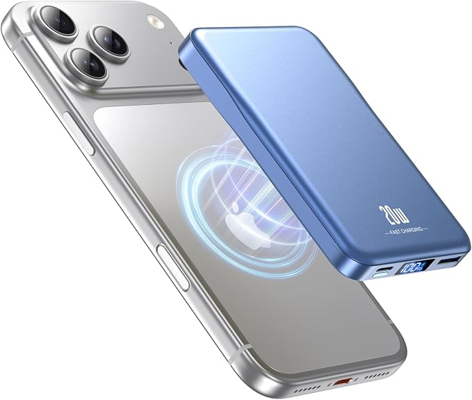 Aobbow Magnetic Portable Charger, 10000mAh for Magsafe Battery Pack, 20W Fast Charging Power Bank, Travel Essential of Wireless Charger Compatible with iPhone 17/16/15/14/13 Pro/Max/Air/Plus-DarkBlue by Unknown