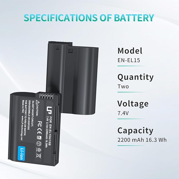 EN-EL15 Battery Pack, LP 2-Pack EN-EL15 EN EL15a Rechargable Li-ion Replacement - Image 5