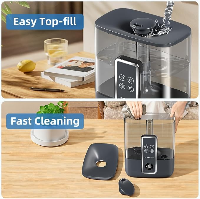 FLYMOON Humidifier for Bedroom, Top Fill 5L Cool Mist Humidifiers with 28dB, Humidifier for Large Room with Leak-Proof, Auto-Off, 12H Timer, 50 Hour Runtime,Tuya App Control, Black - Image 8