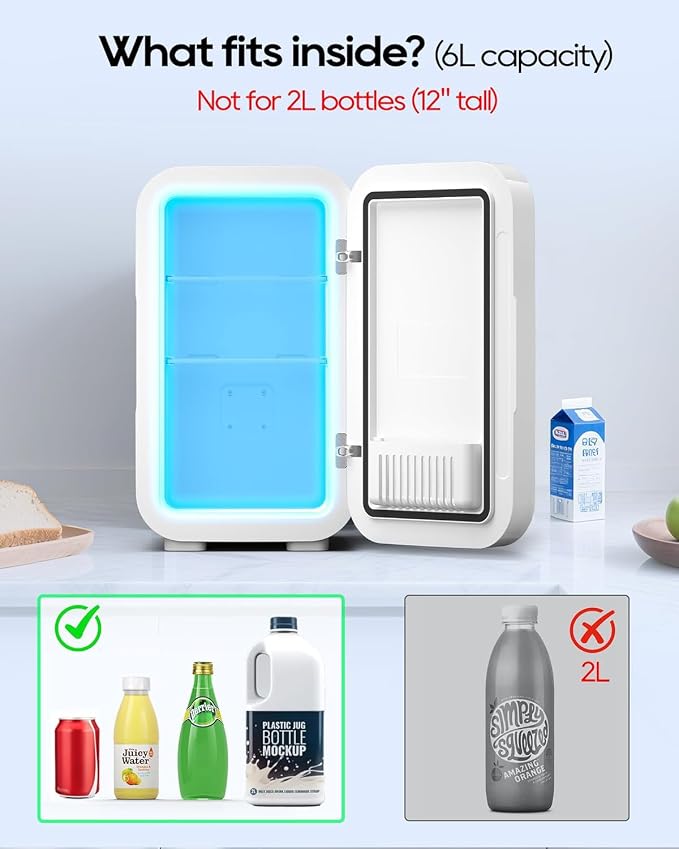 BEICHEN Mini Fridge,6 Liter / 8 Can Small Fridge for Bedroom, Car, Office | AC100-120 V/DC 12 V Portable Thermoelectric Cooler & Warmer for Skincare, Food, Drinks,White - Image 5