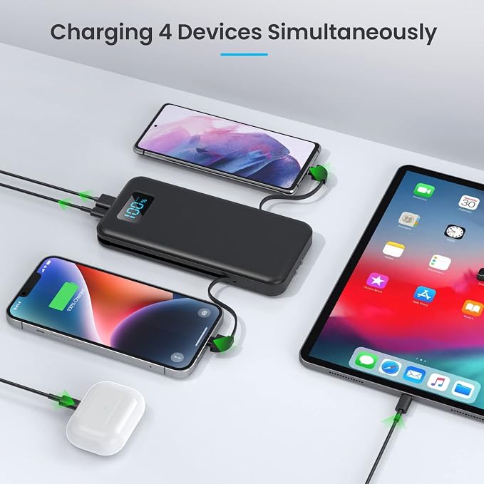 Portable Charger for iPhone with Built in Cables & Wall Plug,10800mah Travel Essentials Power Bank,4 Output LCD Display External Battery Pack Phone Charger for iPhone 17/16/15/14,Galaxy,Android etc - Image 7