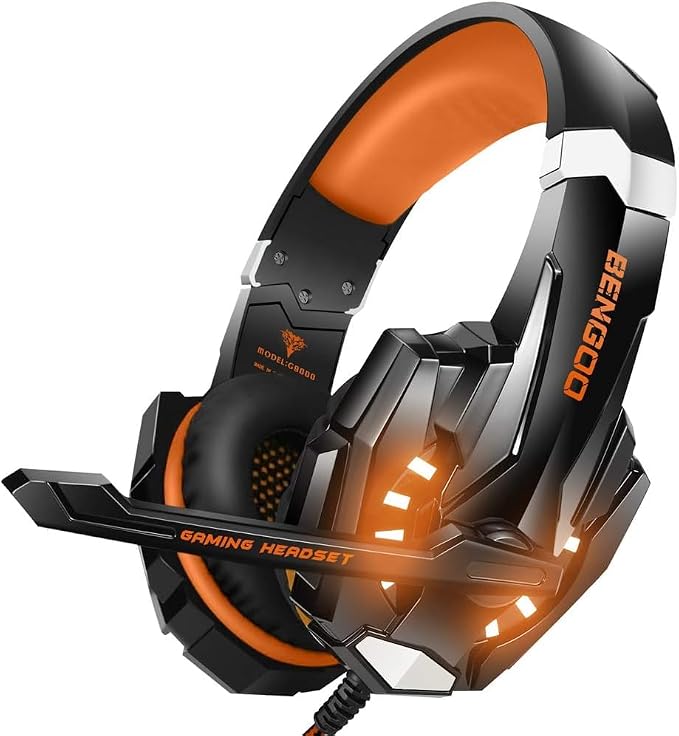 BENGOO G9000 Stereo Gaming Headset for PS4, PC, Xbox One Controller, Noise Cancelling Over Ear Headphones with Mic, LED Light, Bass Surround, Soft Memory Earmuffs (Orange) - Image 4