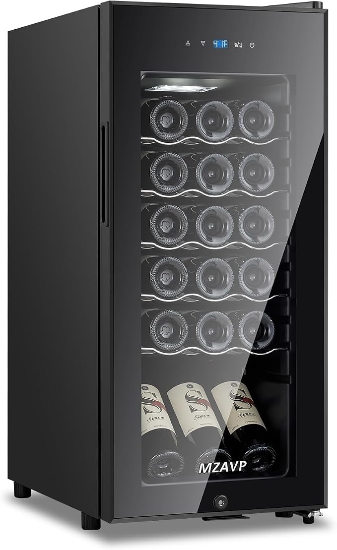 Mini Wine Fridge-Black, 18 Bottles Low Noise Compressor Wine Cooler, Freestanding Wine Cellar with Glass Door and Digital Temperature Control, 14 Inch Wine Refrigerator for Bar, Home & Office by MZAVP