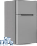 Electactic 3.2 Cu.Ft Mini Fridge with Freezer for Bedroom, Office, Grey | 2 Reversible Doors, Adjustable Thermostat & Removable Glass Shelves, Energy Saving, Compact Small Refrigerator for Apartment by Electactic