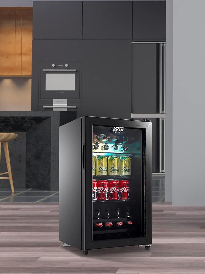 Beverage Refrigerator Cooler 120 Can Freestanding Beverage Cooler with Adjustable Shelving Glass Door for Beer Soda or Wine for Home Office or Bar, Black, (KB02 FLB-60) - Image 7