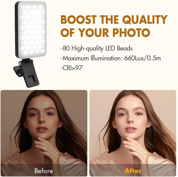 Selfie Light for iPhone, Portable Phone Clip on Light, Rechargeable LED Ring - Image 3