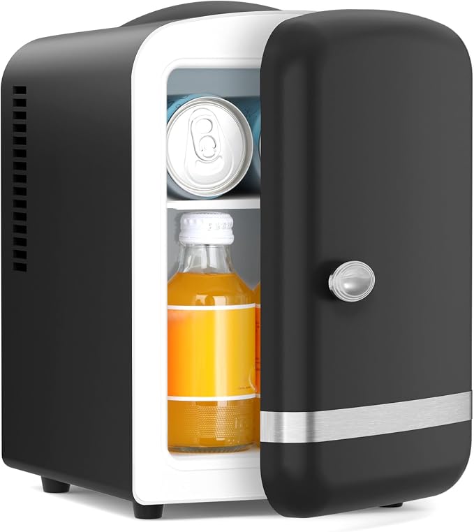 Antarctic Star 4L/6 Cans Compact Refrigerator,Portable Mini Fridge Skin Care,Cooler and Warmer for Bedroom,Car,Office & Dorm, Small Cooler for Cosmetics/Beverage/Food,BLACK by AntarcticStar