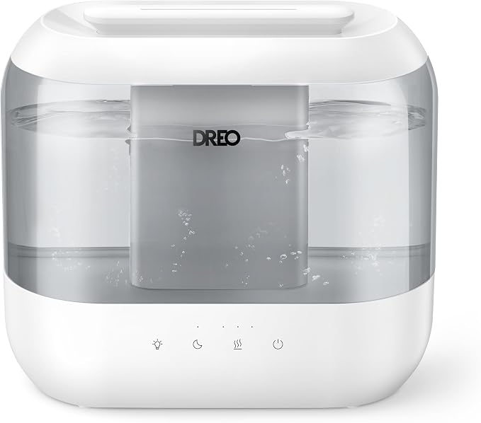 Dreo Humidifiers for Bedroom, 4L Top Fill for Large Room, 36H Runtime, 28 dB Quiet Supersized Cool Mist Air Humidifier for Baby Nursery, Plants, Indoor, Night Light, Easy to Clean & Fill, Gray by DREO
