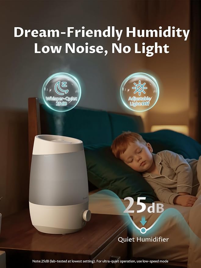 BREEZOME 2.5L Top Fill Humidifiers for Bedroom, 250ml/h Mist Output, 25hrs Humidifiers for Home, 7 Adjustable LED, Essential Oil Diffuser, 25dB Ultrasonic Humidifier for Baby and Indoor Plants, White - Image 8