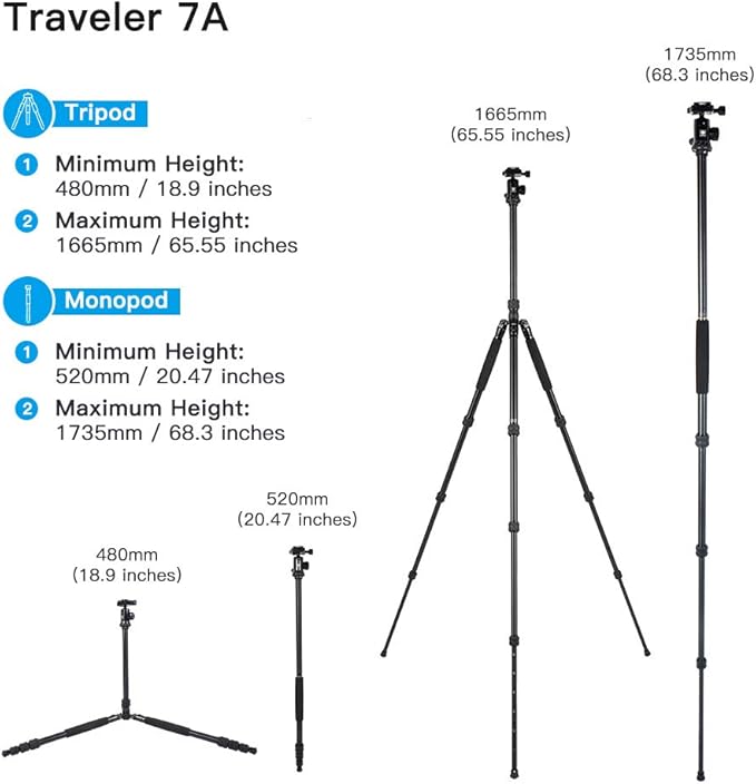 SIRUI Traveler 7A 65.55'' Aluminum Camera Tripod, E-10 Panorama Ball Head and - Image 5