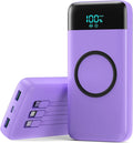 Wireless Portable Charger 40800mAh for iPhone with 3 Built-in Cables,7-in-1 15W Wireless Charging USB C Power Bank,25W PD Fast Charging Travel Essential Battery Pack for iPhone 17/16/15,Android-Purple by YHO