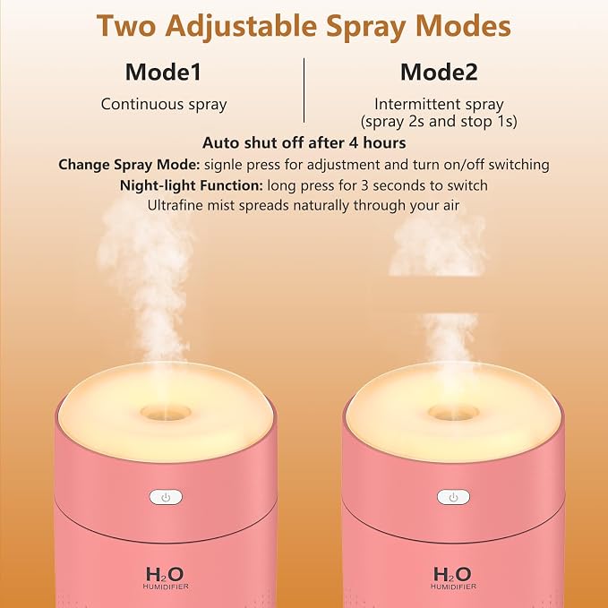 Portable Mini Humidifier, Auto Shut-Off, 2 Mist Modes, Quite, Small Humidifiers for Bedroom Travel Office Desk Plants (Pink) - Image 4