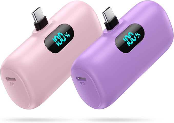 [2-Pack] Mini Portable Charger 5000mAh Power Bank,3A PD USB C Cell Phone Portable Power, LCD Display Battery Pack Compatible with iPhone 17/17 Air/16/16 pro/15/15 pro Max/Android/Samsung/Moto/LG etc by Swyop