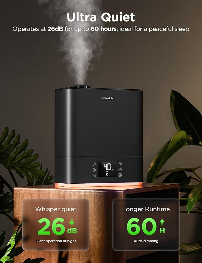 GoveeLife Smart Humidifiers for Bedroom Large Room, Top-Fill Cool Mist 6L WiFi Air Humidifier, Auto Mode, App & Voice Control, 60H Runtime, Rapid Humidification, RGB Nightlight Baby Plants, Black - Image 4