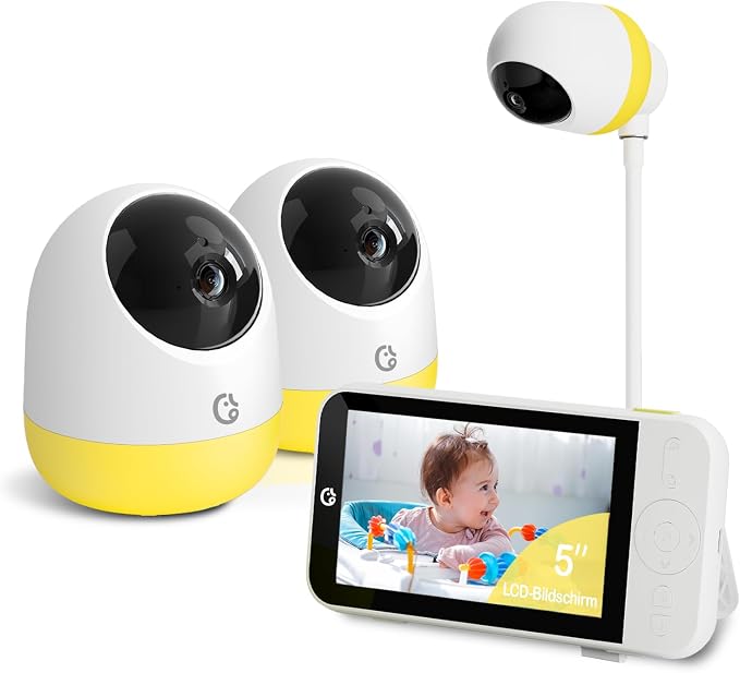 Ellie Pro Baby Monitor with 2 Cameras, 6000mAh Battery, Remote Pan-Tilt-5X Zoom by Ellie