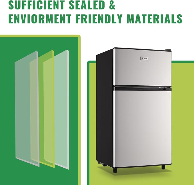 Mini Fridge with Freezer Two Doors Compact Refrigerator with 7 Setting Adjustable Thermostat Crisper Drawer & Removable Shelves Extra Drink Space Low Noise Freezer-on-Top Refrigerator, Silver - Image 3