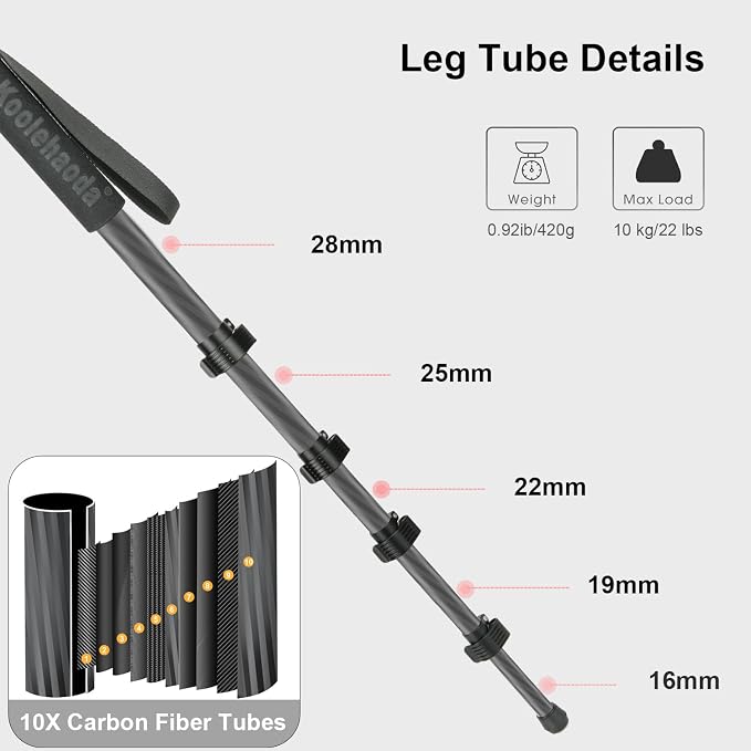 Koolehaoda 65" Camera Monopod Stand, Carbon Fiber Photography Monopod Portable - Image 3