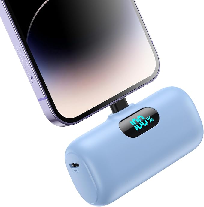 Mini Portable Charger for iPhone,Upgraded 5000mAh PD Fast Charging Battery Pack,LCD Display Cute Power Bank Portable Phone Charger for iPhone 14/14 Pro Max/13/13 Pro/12 Pro/11/XS/XR/X/8/7/6-Light Blue by HETP
