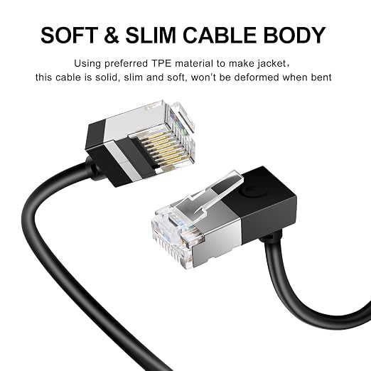 Ultra Thin Cat 6 Ethernet Cable 90° Downward Angle 3.3 Feet, Flexible & Slim - Image 2