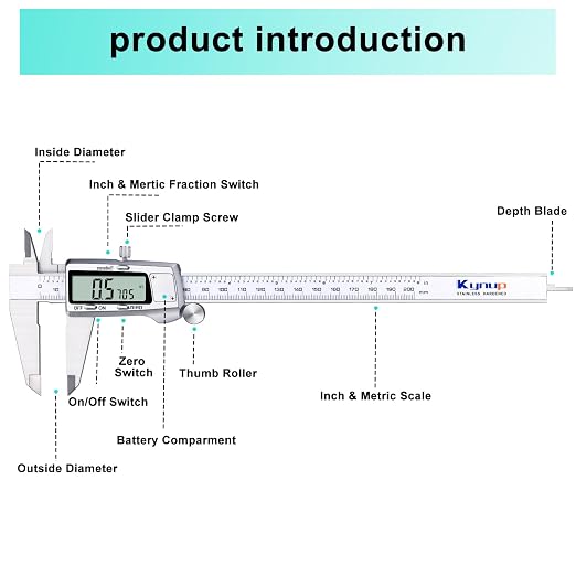 Kynup Digital Caliper 8 inch, Caliper Measuring Tool, Joint Calipers, Vernier - Image 6