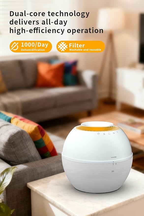 HD021 Dual 2 in 1 Dehumidifier & Humidifier Combo Small Dehumidifiers with Drain Hose 101oz Water Tank Compact Portable Air Purifier Smart Dehumidifier Auto Steam Humidifiers for Bedroom Home - Image 4