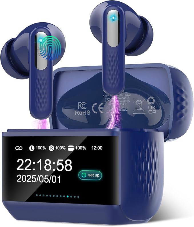 Wireless Earbuds, Touch Screen Case, ANC/ENC Noise Cancelling, 48H, Blue | Touch Screen Controls, 5 EQ Modes, Bluetooth 5.4, HiFi Stereo, Transparency Mode, IPX7 Waterproof, All-Day Comfor by Unknown