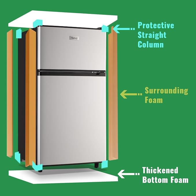 Mini Fridge with Freezer Two Doors Compact Refrigerator with 7 Setting Adjustable Thermostat Crisper Drawer & Removable Shelves Extra Drink Space Low Noise Freezer-on-Top Refrigerator, Silver - Image 5