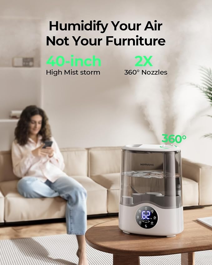 Homvana Humidifier Large Room, 7L (807ft²) Smart Warm and Cool Mist, Top-Fill Humidifiers for Bedroom Baby Nursery Grow Tent, Auto Adapt Mist Quick Air Humidity Indoor, Easy to Clean, Quiet, Diffusers - Image 7