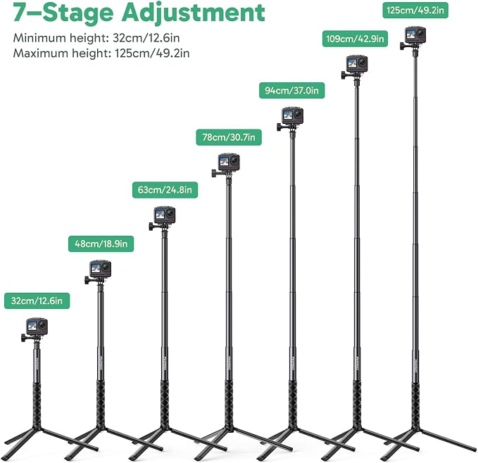 AKASO 49.2"/120cm Extendable Selfie Stick and a Tripod Stand Action Camera - Image 3