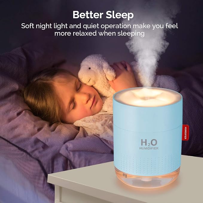 Portable Mini Cool Mist Humidifier, 500ml USB Personal Desktop Humidifier for Baby Bedroom Travel Office Home, Auto Shut-Off, 2 Mist Modes, Super Quiet, Blue - Image 3