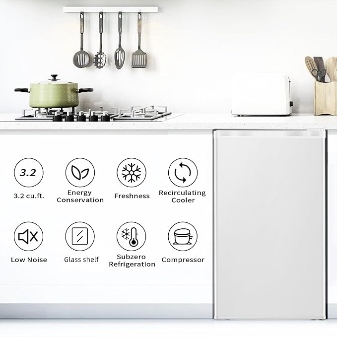 Antarctic Star Mini Compact Refrigerator with Freezer, 3.2 Cu.Ft. Single Door with Adjustable Thermostat,Removable Glass Shelves for Apartment/Dorm/Office,WHITE - Image 6