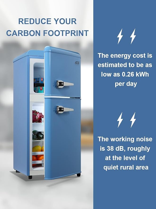 Refrigerator with Freezer 3.5 Cu.Ft Top-Freezer Compact Refrigerator Blue | 7 Level Adjustable Thermostat Control , 2 Door , Low noise,Low Power Consumption - Image 4