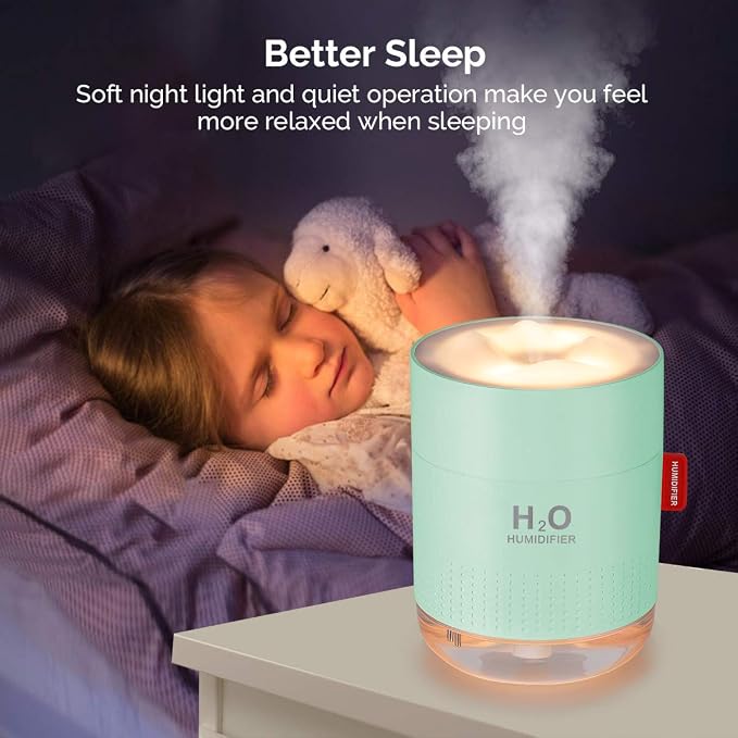 Green Portable Mini Humidifier, 500ml Small Cool Mist USB Desktop Humidifier for Baby Bedroom, Travel, Office, Home - Auto Shut-Off, 2 Mist Modes, Super Quiet - Image 3