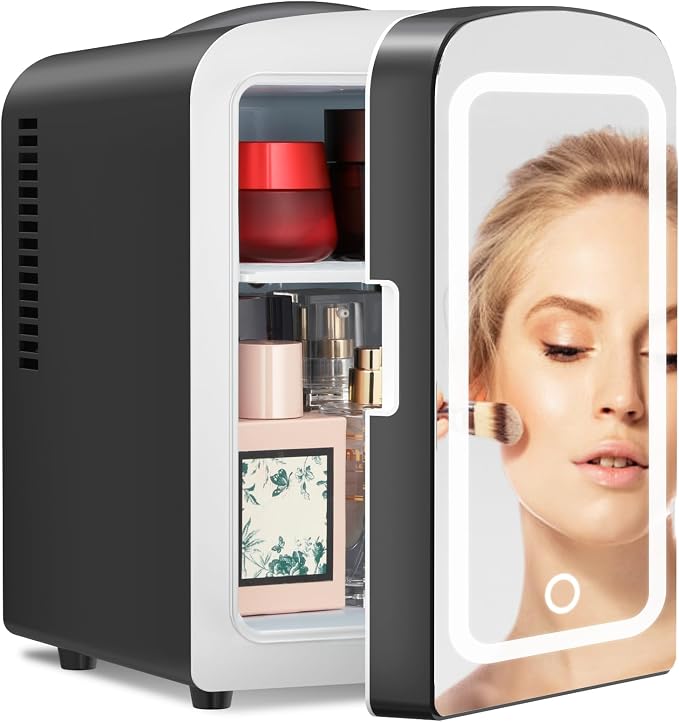 Antarctic Star 4L Makeup Mini Refrigerator With Mirror for Bedroom, Car, Office & Dorm, Portable Small Cooler for Cosmetics, Skin Care, Black by AntarcticStar