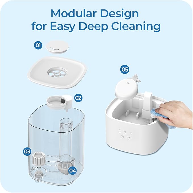 2.5L Humidifiers for Bedroom, Top Fill Cool Mist Humidifiers for Large Room, Easy to Fill & Clean, 30H Runtime, 28dB Quiet Air Humidifier for Plants, Baby Nursery with Night Light - Image 5