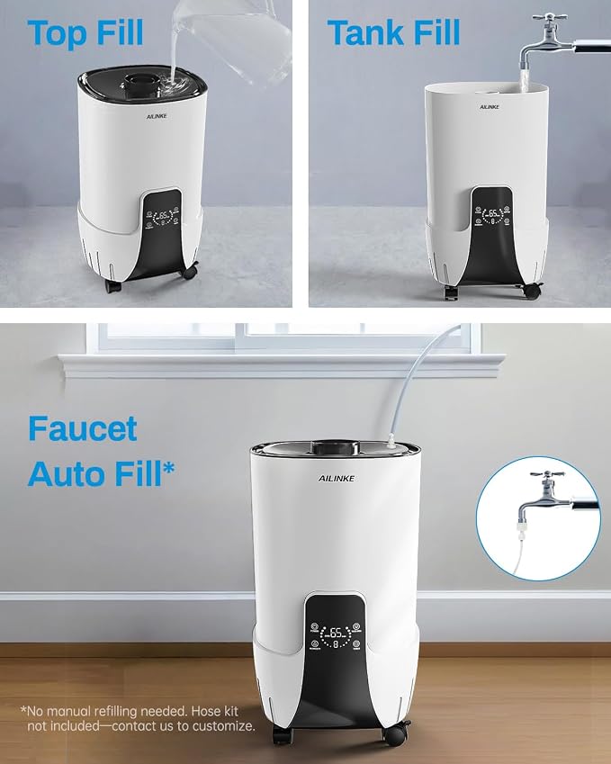 Humidifier large room 16L/4.2Gal - AILINKE Whole house Humidifier for Home 2000 sq.ft. with 3 Atomizers, Ultrasonic Cool Mist Humidifiers for Bedroom with Extension Tube, White - Image 6