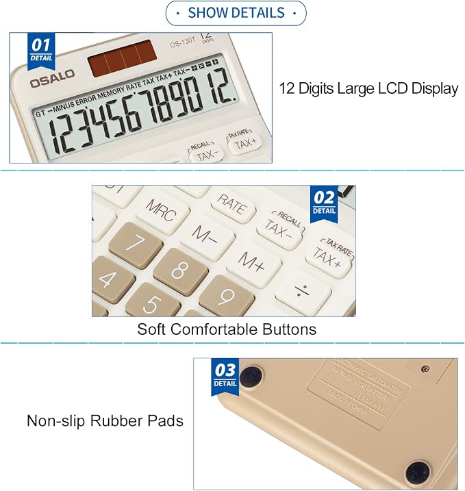 Desktop Calculator Large LCD Display 12 Digit Number Big Button Tax Financial - Image 8
