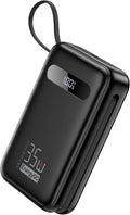 EnergyQC 20000mAh Portable Charger, 35W PD 3.0+QC 4.0 Fast Charging Power Bank with Built-in Lightning & USB-C in&Out Cables, Travel Battery Pack for iPhone 17/16/15/14, Samsung, iPad, Android, Black by EnergyQC