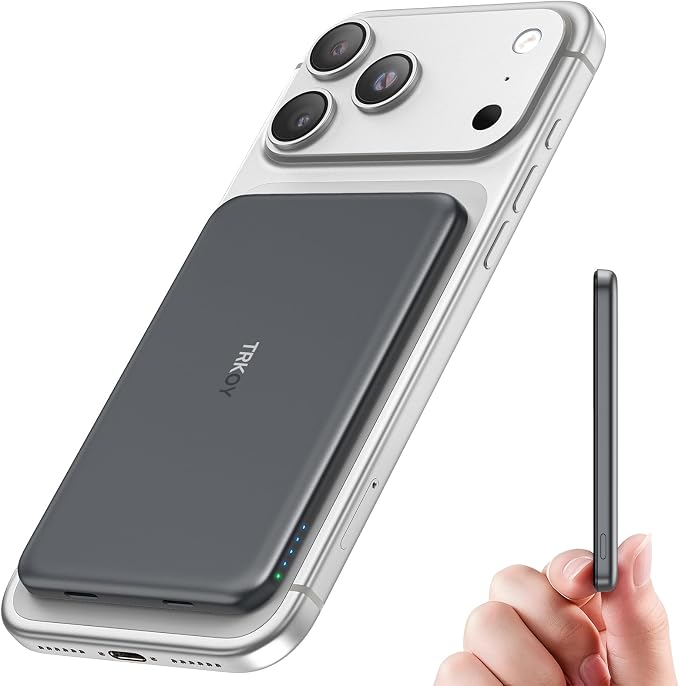 for Magsafe Portable Charger,5000mAh Slim Wireless Magnetic Power Bank with USB C Charging,Travel Essential for Magsafe Battery Pack Compatible with iPhone 17/16/15/14/13/12 Series,Graphite Gray by TRKOY