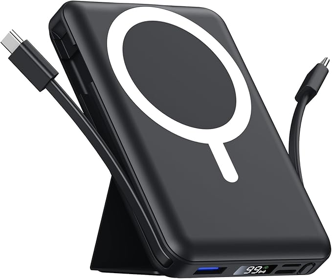 Azmuth for MagSafe Portable Charger, 10000mAh Magnetic Power Bank with 20W PD USB-C Fast Charging LED Display for MagSafe Battery Pack, Magnetic Travel Charger for iPhone 17/16/15/14/13/12 Series by AZ