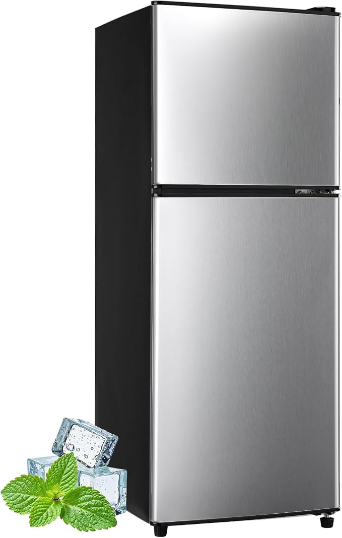 Small Refrigerator with Freezer 4.8 Cu. Ft. Mini Fridge with Freezer Silver | Compact Fridge for Apartment with Adjustable Thermostat & Removable Shelves, Mini Refrigerator for College, Dorm, Office by Rosmena