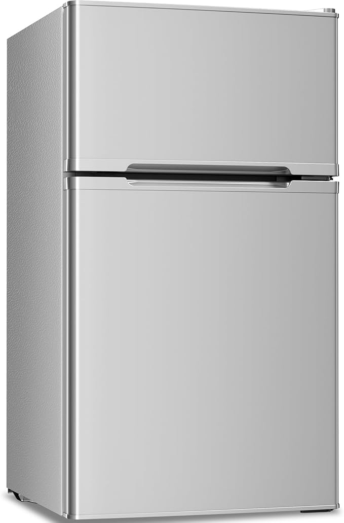 Antarctic Star Mini Compact Refrigerator, 3.2 Cu.Ft. Separate Freezer Double 2-Door Adjustable Removable Shelves For Basement/Apartment/Dorm/Office,GREY by AntarcticStar