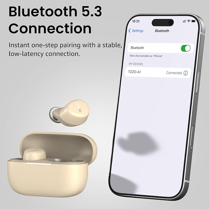 TOZO A1 Wireless Earbuds Bluetooth 5.3 Light Weight in Ear Headphones | IPX5 Waterproof, 2 Mics for AI Calls, Immersive Premium Sound Bass Ear buds with Charging Case, 32 Presets EQ via TOZO App - Image 9