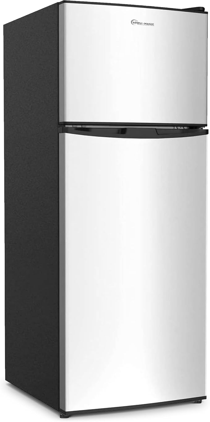 Simpli-Magic 4.0 Cu.Ft. Mini Fridge with Freezer – Compact Double Door Refrigerator for Dorm, Office, Bedroom – Adjustable Thermostat, Energy Efficient, Stainless Steel by Simpli-Magic