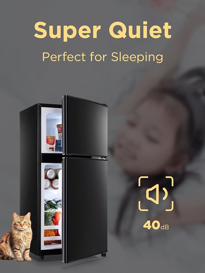 F.W.WOOLWORTHS 3.5 Cu.Ft Refrigerator with Freezer | Compact Fridge with 2 Doors for Office, Kitchen, Dorm and Bedroom, 7 Level Temp Adjustable Thermostat, Black - Image 5