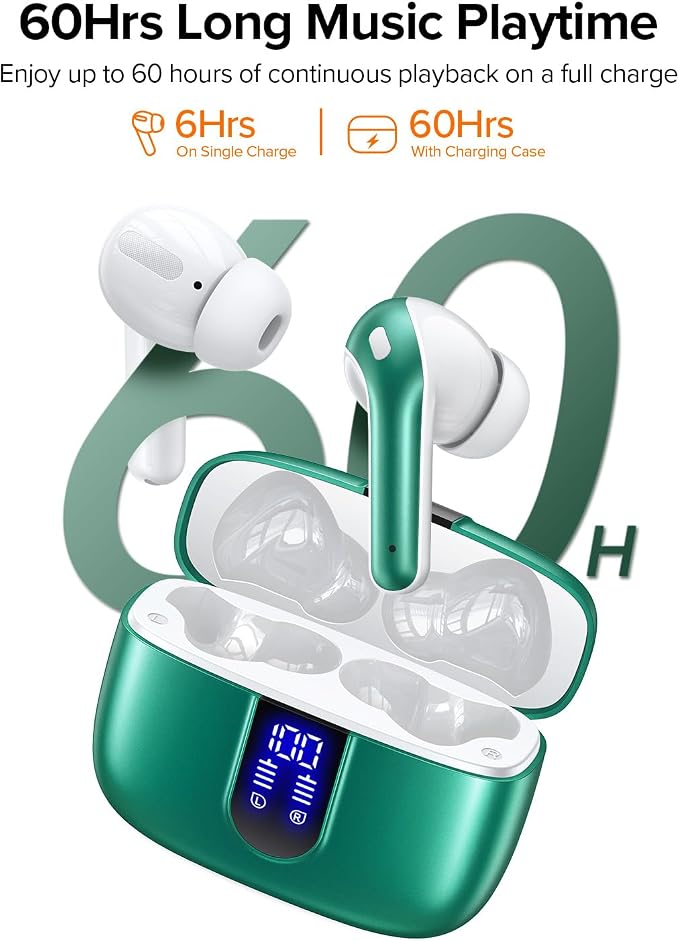 TAGRY Bluetooth Headphones True Wireless Earbuds 60H Playback LED Power Display Earphones with Wireless Charging Case IPX5 Waterproof in-Ear Ear buds with Mic for TV Smart Phone Laptop Computer Sports - Image 3