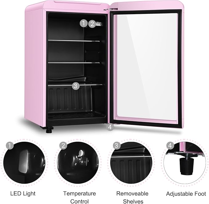 Retro Beverage Refrigerator Cooler, 3.2 Cu.ft Mini Fridge with Glass Door for Soda Beer Wine, Beverage Cooler Prefect for Home, Bar - Image 2