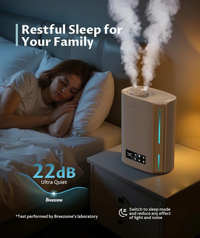 BREEZOME 6L Humidifiers for Bedroom Large Room & Essential Oil Diffuser, Ultrasonic Top Fill Cool Mist Humidifiers for Baby, Plants, Nursery Last up to 60 Hours, Smart Humidistat Control, Quiet, White - Image 4