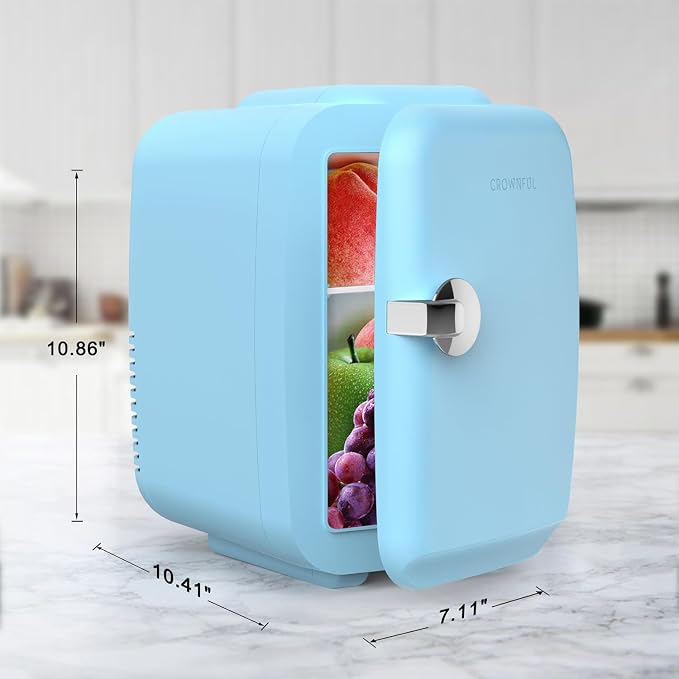 CROWNFUL Mini Fridge, 4 Liter/6 Can Portable Cooler and Warmer Personal Fridge for Skin Care, Cosmetics, Food,Great for Bedroom, Office, Car, Dorm, ETL Listed (Blue) - Image 6